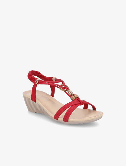 Sandales compensées à empiècement effet bois - Rouge - 3