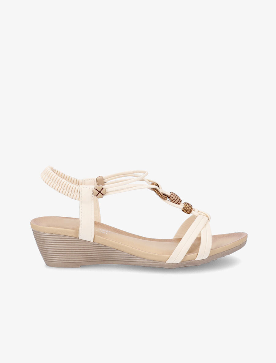 Sandales compensées à empiècement effet bois - Beige - 1
