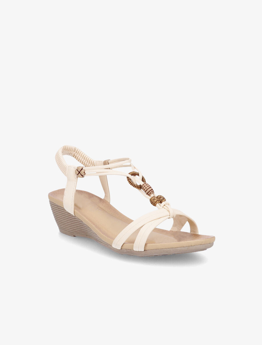 Sandales compensées à empiècement effet bois - Beige - 2