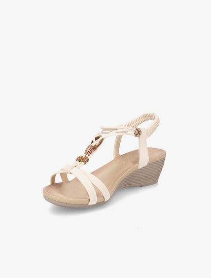 Sandales compensées à empiècement effet bois - Beige - 3