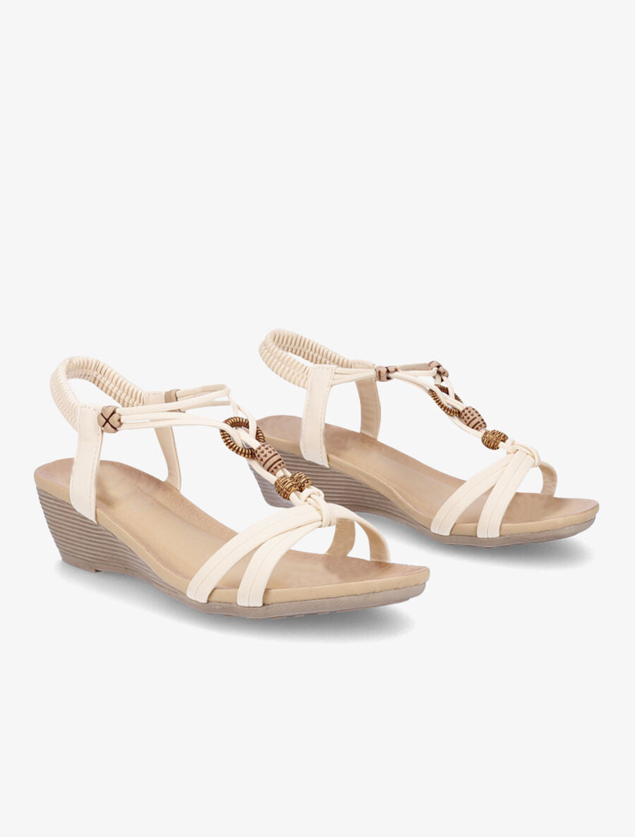 Sandales compensées à empiècement effet bois - Beige - 4