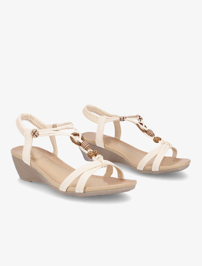 Sandales compensées à empiècement effet bois - Beige - 4