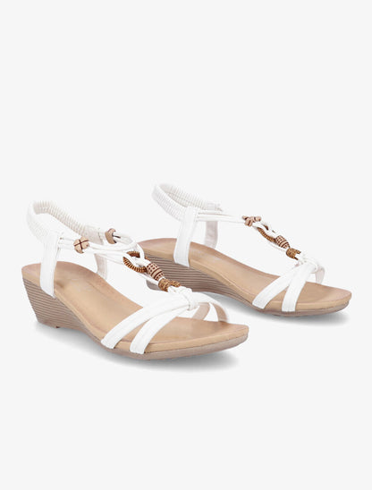 Sandales compensées à empiècement effet bois - Blanc - 4