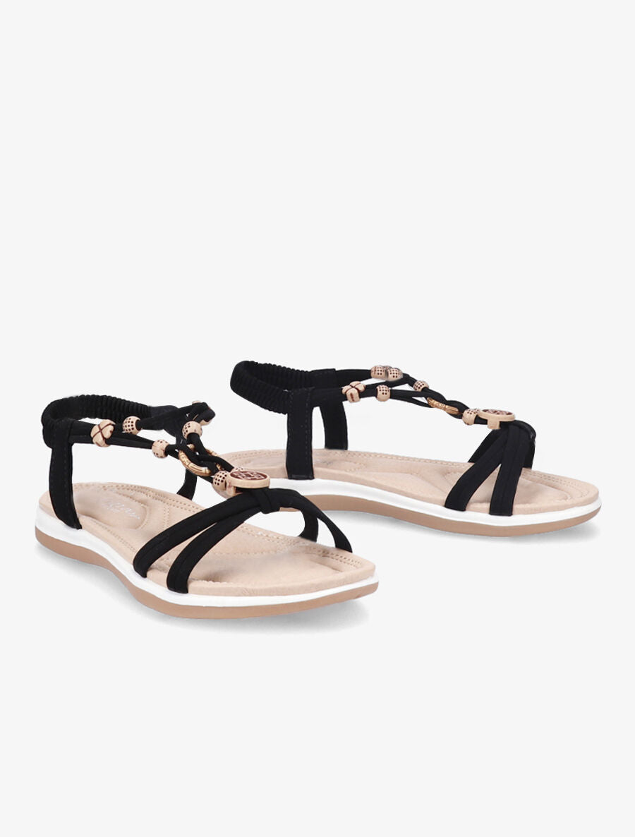 Nu-pieds à empiècements bijoux en bois - Noir - 4