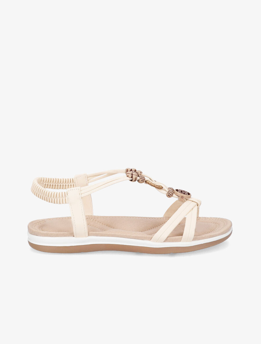 Nu-pieds à empiècements bijoux en bois - Beige - 6
