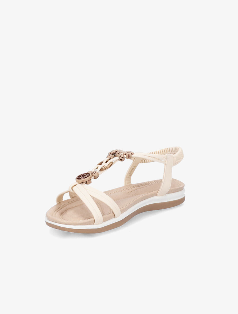 Nu-pieds à empiècements bijoux en bois - Beige - 4