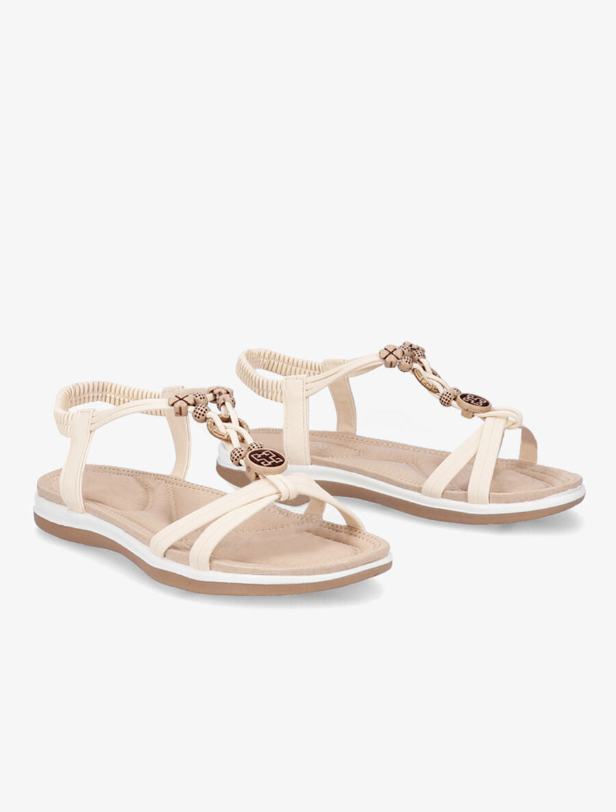 Nu-pieds à empiècements bijoux en bois - Beige - 5