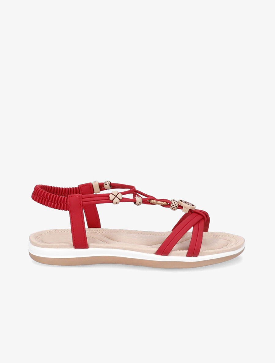 Nu-pieds à empiècements bijoux en bois - Rouge - 5