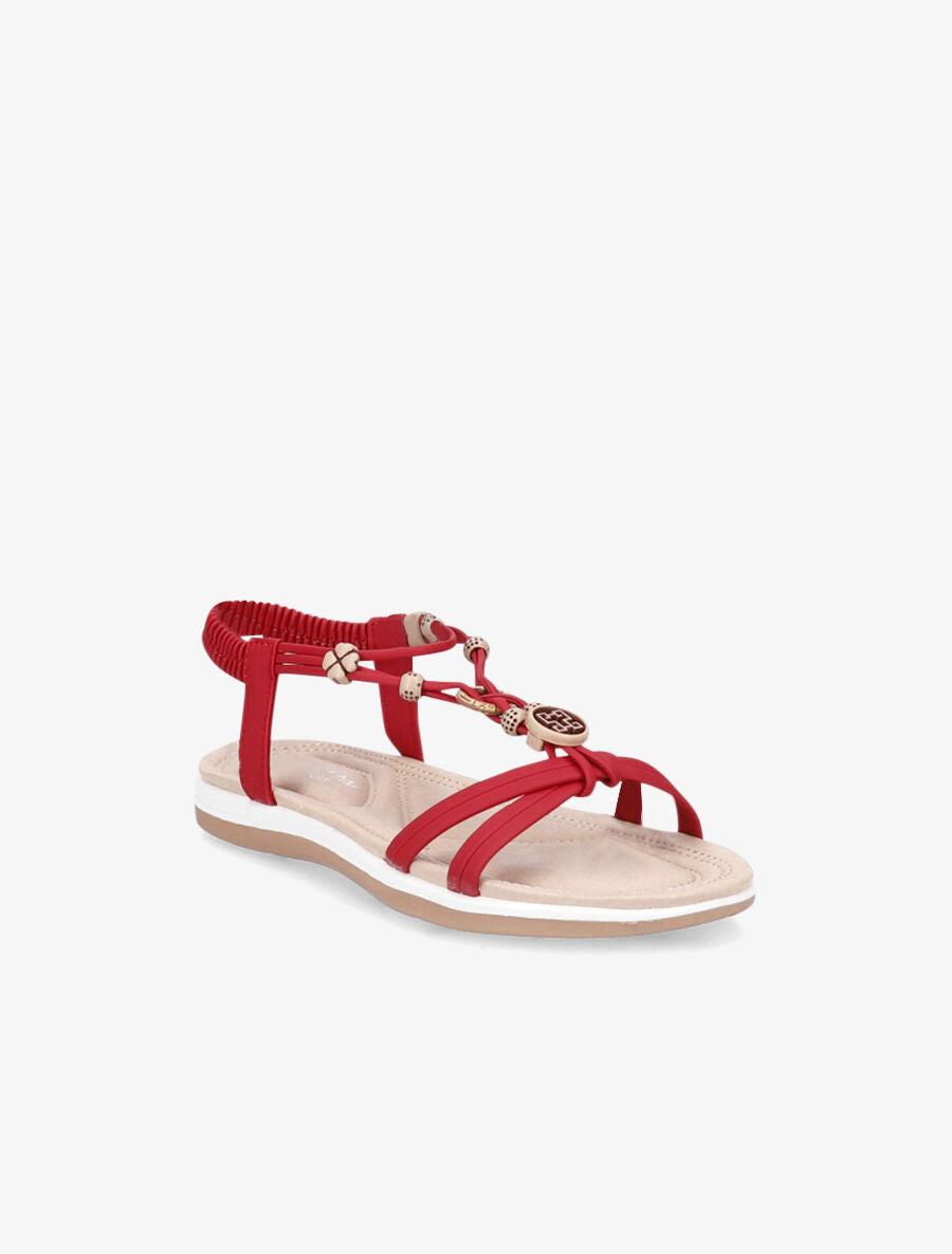 Nu-pieds à empiècements bijoux en bois - Rouge - 2