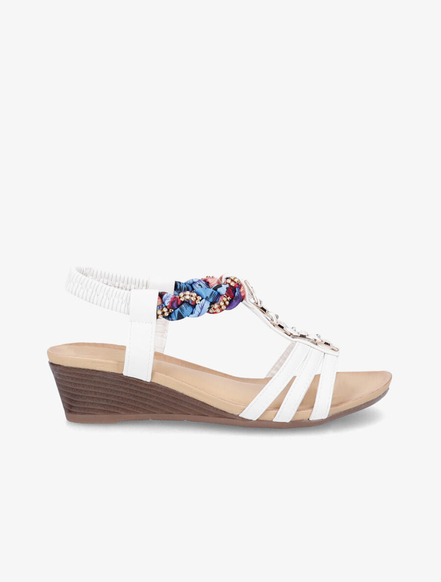 Sandales imprimées ornées de bijoux dorés et strass - Blanc - 2