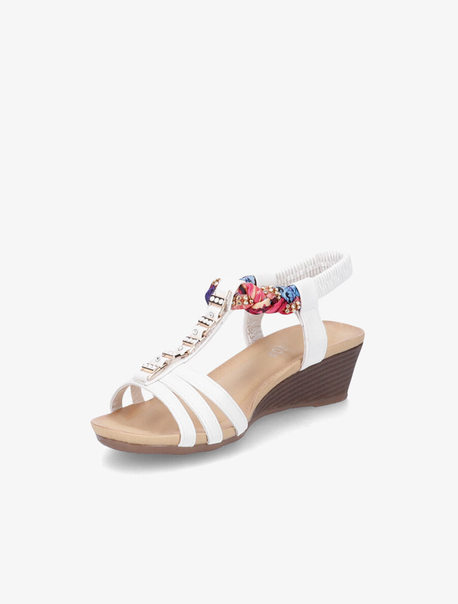 Sandales imprimées ornées de bijoux dorés et strass - Blanc - 4