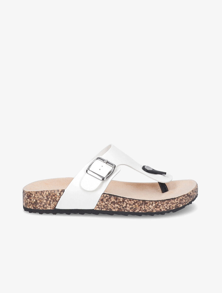 Claquettes en simili à semelles effet liège - Blanc - 1