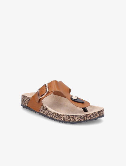 Claquettes en simili à semelles effet liège - Camel - 3