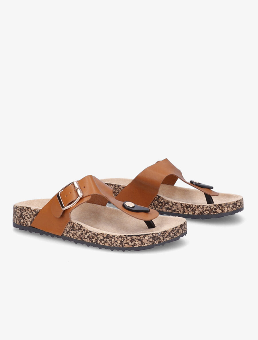 Claquettes en simili à semelles effet liège - Camel - 5