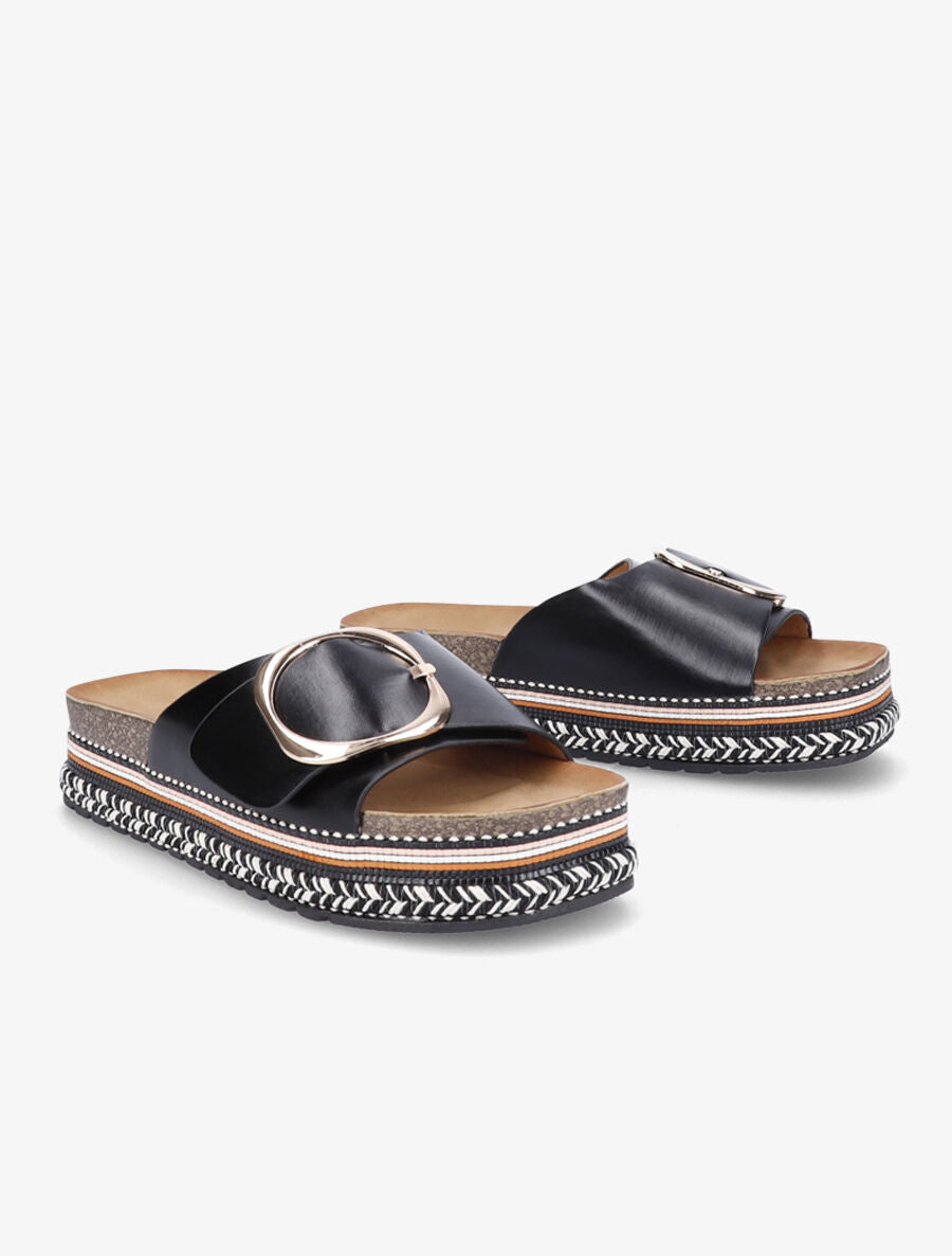 Claquettes à boucle et semelle stylisée - Noir - 4