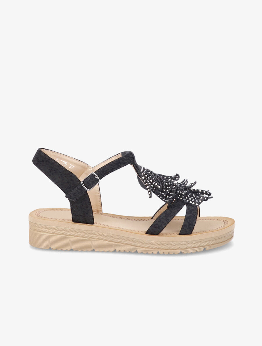 Nu-pieds en suédine à franges et strass - Noir - 5