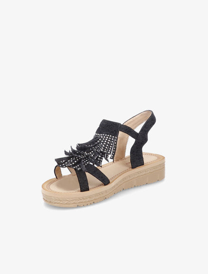 Nu-pieds en suédine à franges et strass - Noir - 3