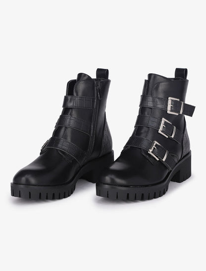Bottines bi-matière à triple brides - Noir - 5