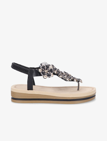 Nu-pieds à fleurs ornées de strass - Noir - 5