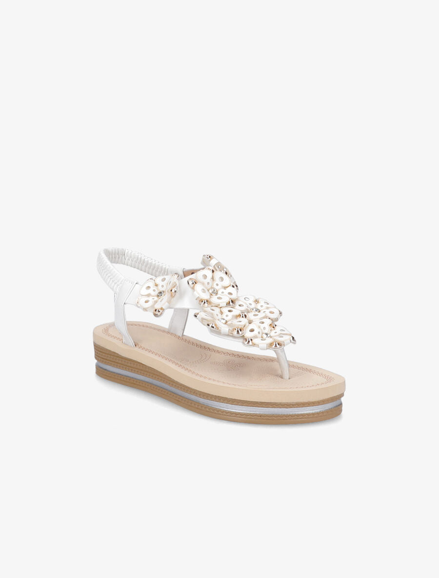 Nu-pieds à fleurs ornées de strass - Blanc - 2