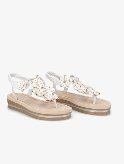 Nu-pieds à fleurs ornées de strass - Blanc - 4