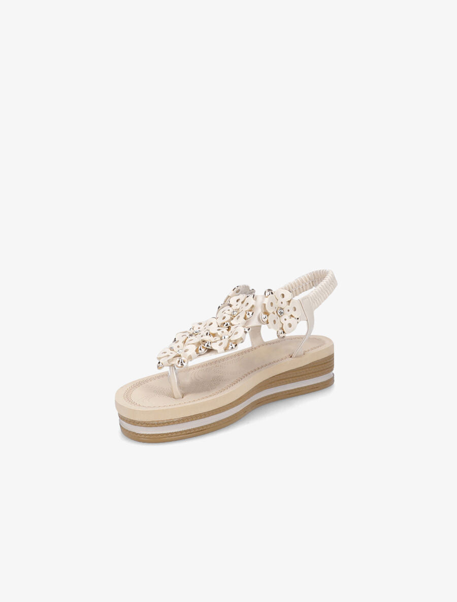 Nu-pieds à fleurs ornées de strass - Beige - 3