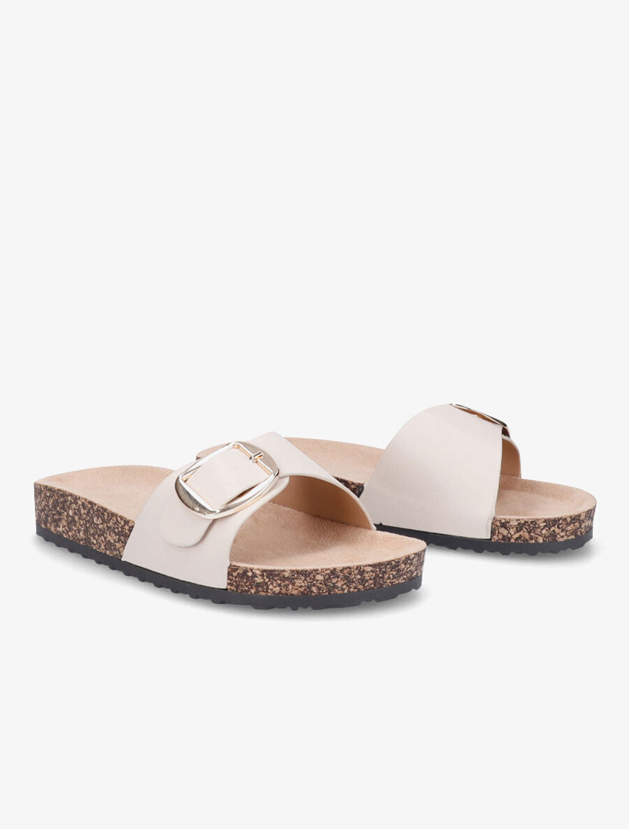 Claquettes en simili à semelle effet liège - Beige - 4