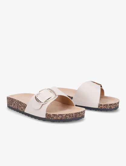 Claquettes en simili à semelle effet liège - Beige - 4