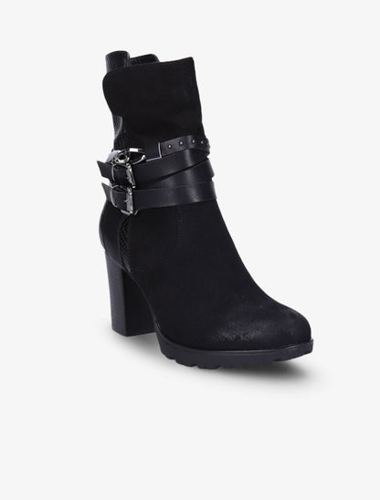Bottines montantes bi-matière à sangles - Noir - 2