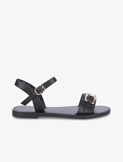 Nu-pieds à boucle métallique doré - Noir - 2