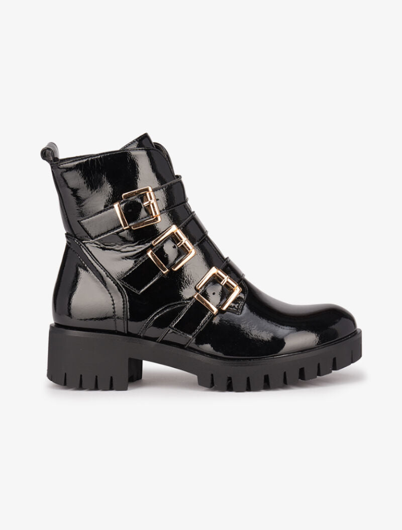 Boots vernies à triple sangles - Noir - 2
