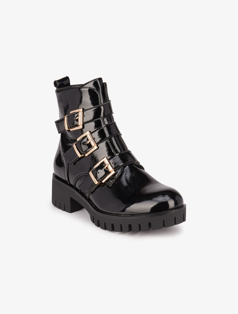 Boots vernies à triple sangles - Noir - 3