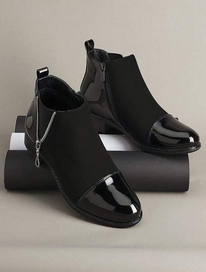 Bottines élastiquées à bout vernis - Noir - 1