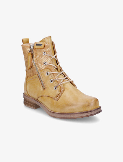 Bottines lacées à empiècements en dentelle - Moutarde - 2