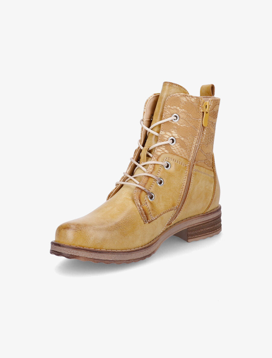 Bottines lacées à empiècements en dentelle - Moutarde - 3