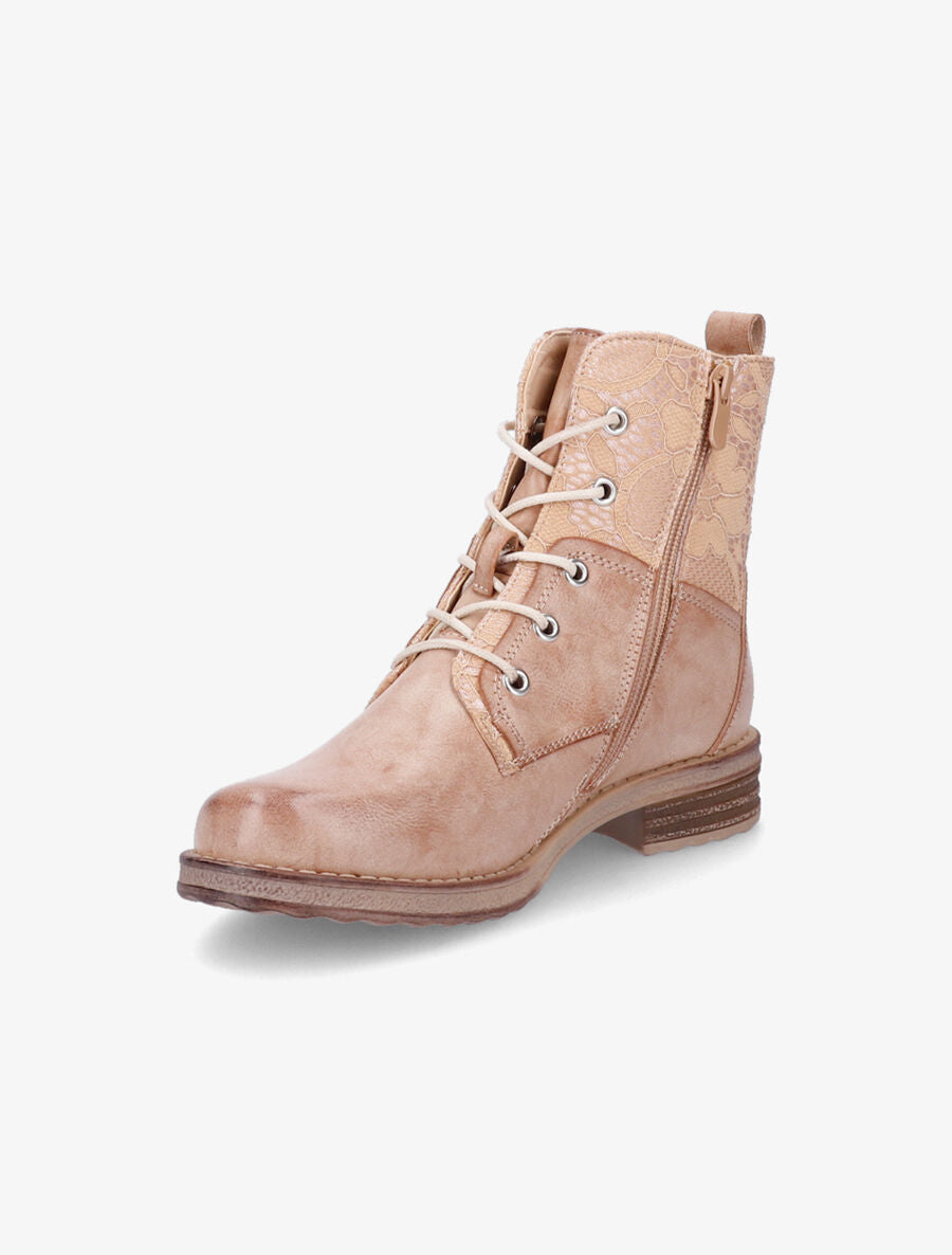 Bottines lacées à empiècements en dentelle - Camel - 3