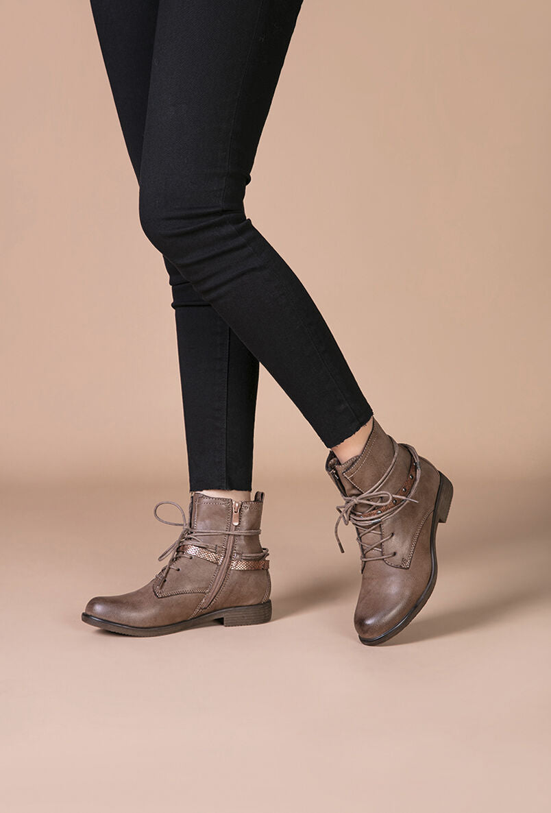 Bottines lacées à sangle irisée - Taupe - 5