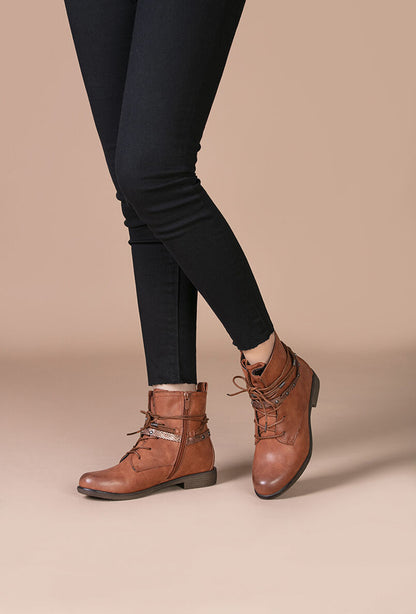 Bottines lacées à sangle irisée - Camel - 5