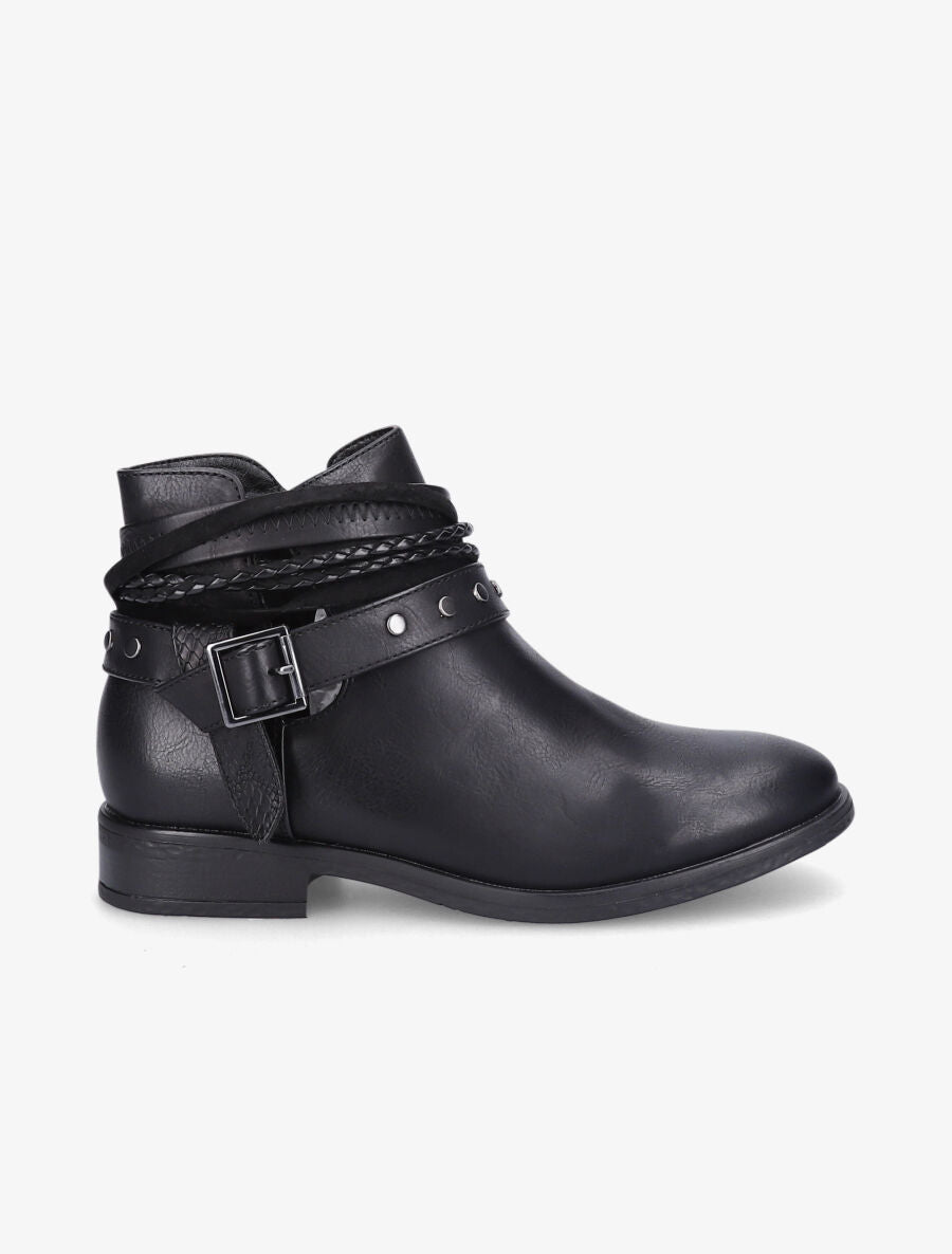 Bottines à sangles cloutées et tressées - Noir - 5