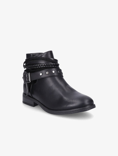 Bottines à sangles cloutées et tressées - Noir - 2