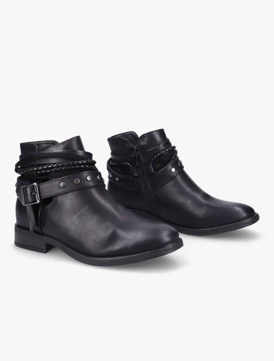 Bottines à sangles cloutées et tressées - Noir - 4
