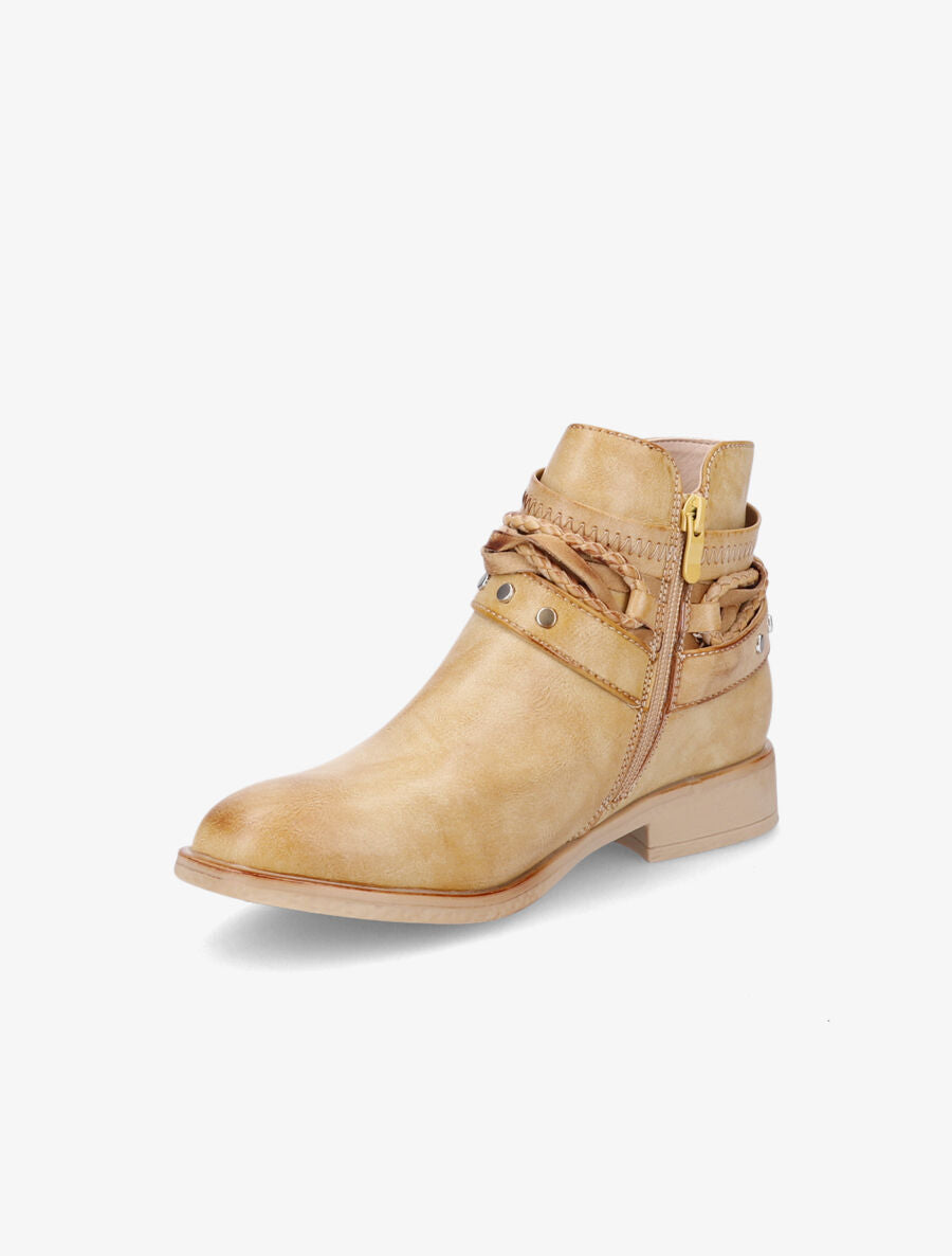 Bottines à sangles cloutées et tressées - Moutarde - 3