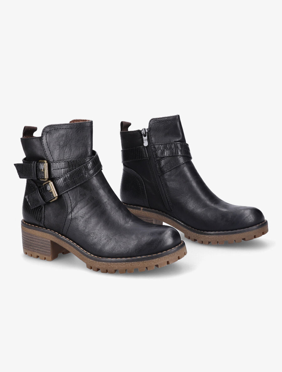 Boots montantes à sangles effet python - Noir - 4