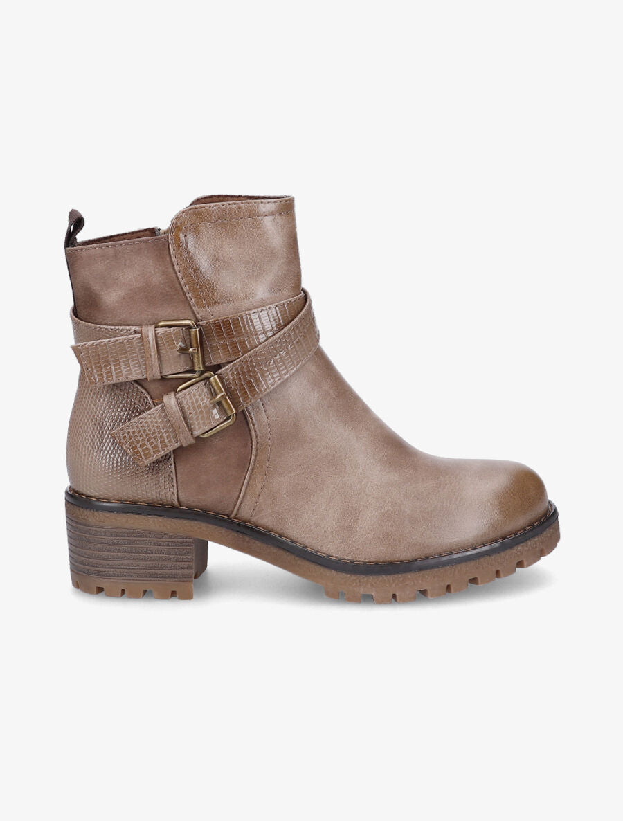 Boots montantes à sangles effet python - Taupe - 1