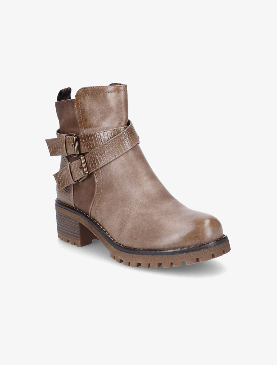 Boots montantes à sangles effet python - Taupe - 2