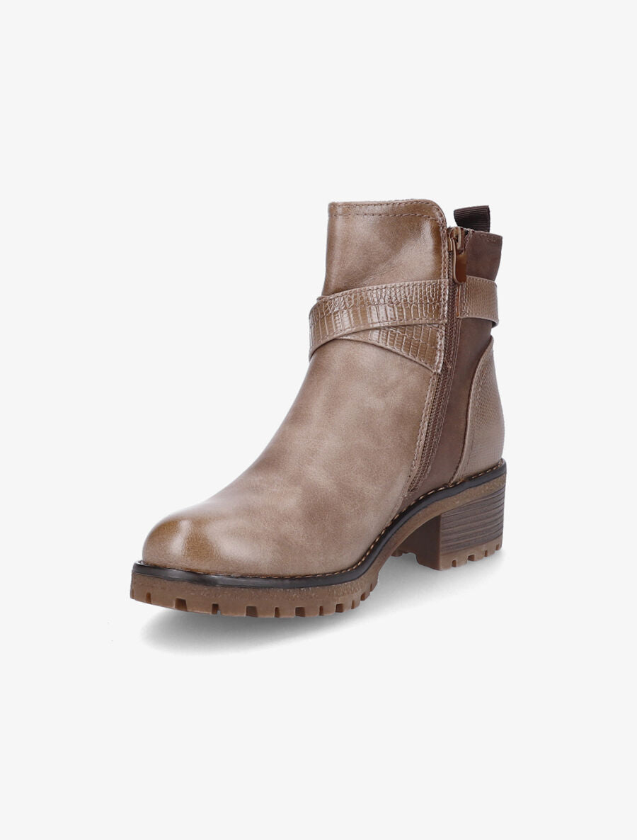 Boots montantes à sangles effet python - Taupe - 3