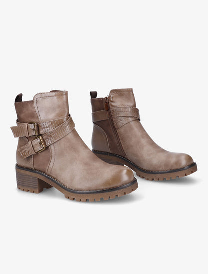 Boots montantes à sangles effet python - Taupe - 4
