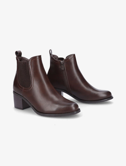 Bottines en simili et côté élastiqué - Marron - 4