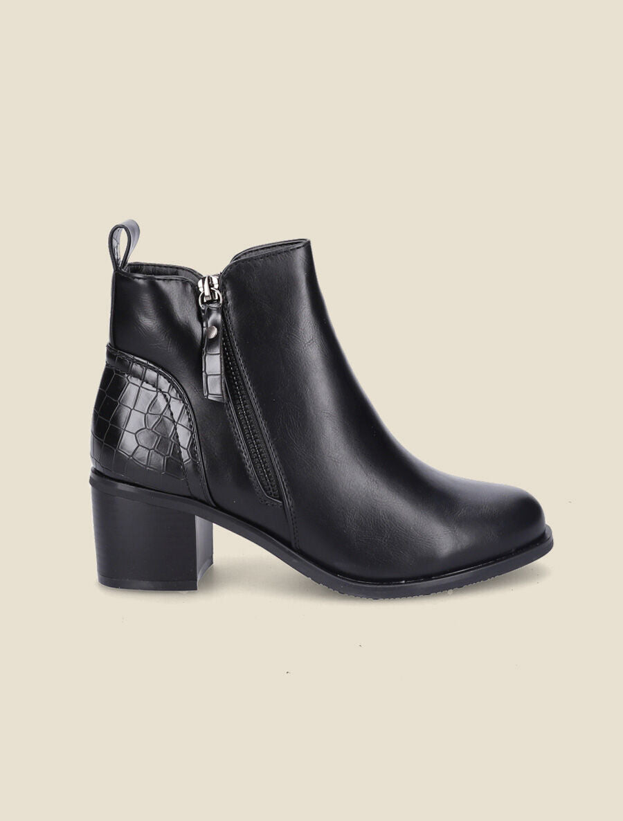 Bottines à contrefort effet croco - Noir - 5