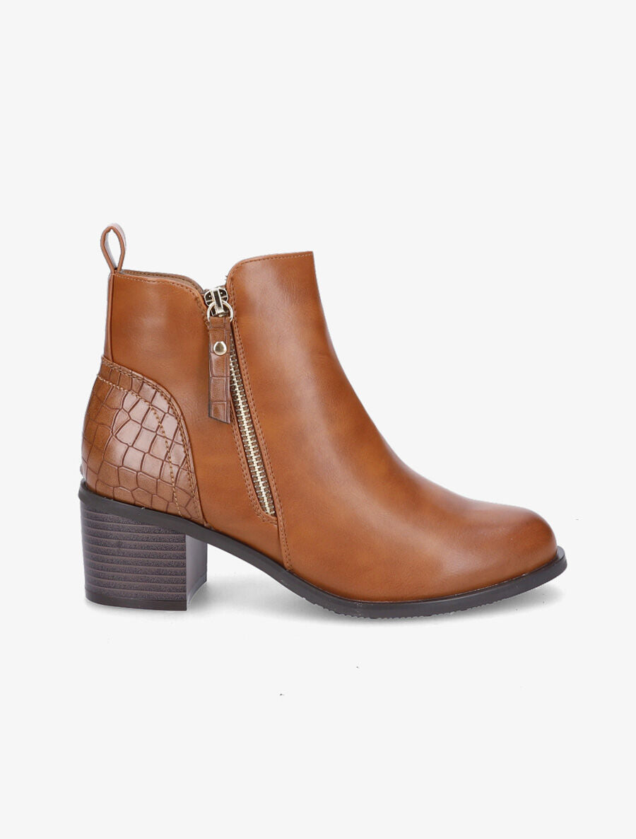 Bottines à contrefort effet croco - Camel - 5